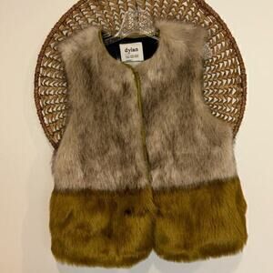 Dylan Los Angeles Faux Fur Snap Vest Beige Green Two Tone Color Block Size M
